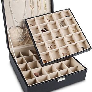 Frebeauty earring organizer double layer with 6 necklace hooks & bracelet pocket